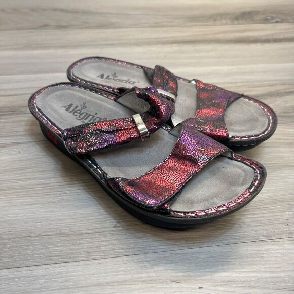 Alegria Shoes - Alegria Karmen KAR-235 EU 37 7 -7.5  Pink Purple Metallic Leather Slide Sandals